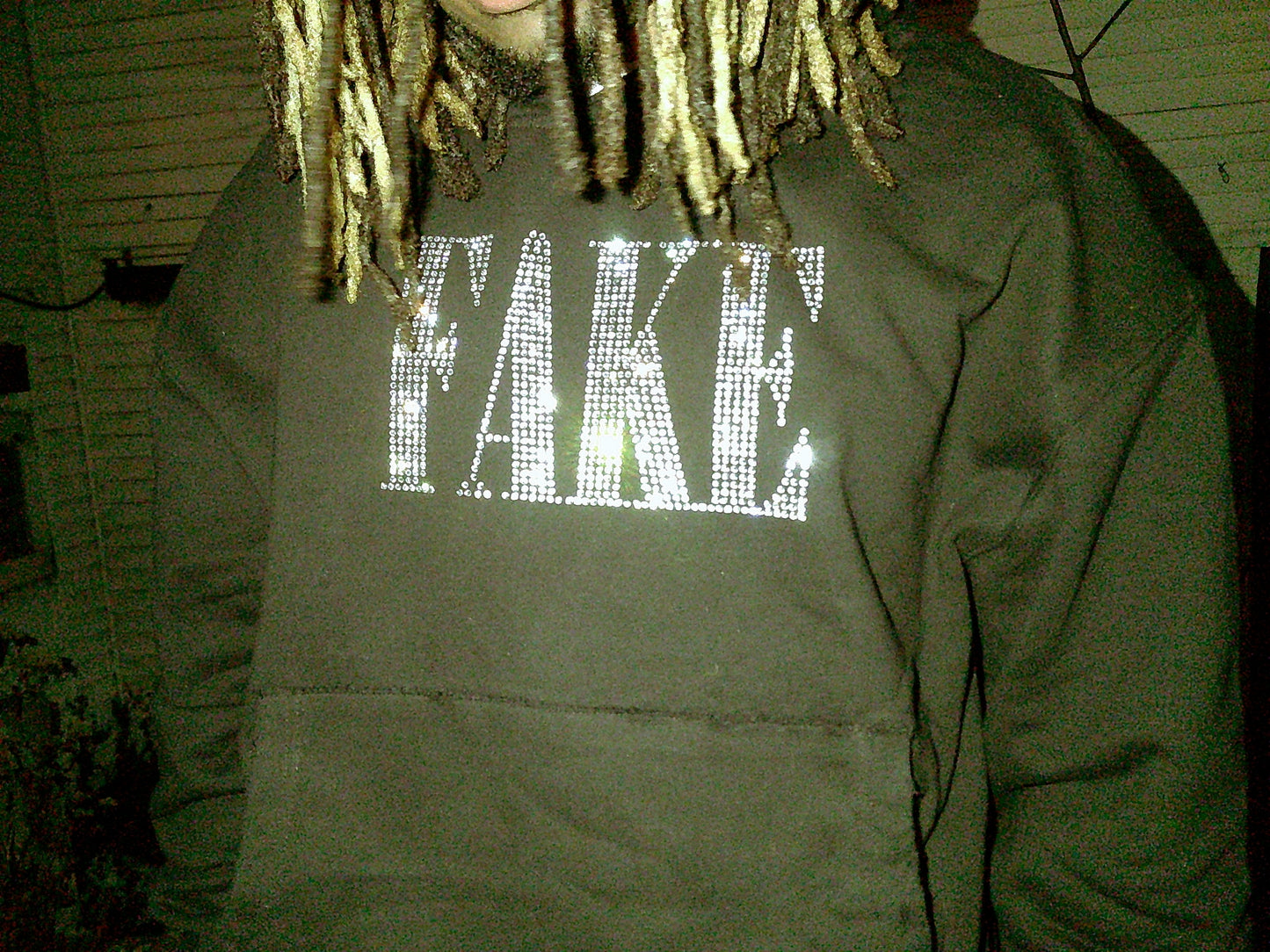 'FAKE' Hooded-Sweatshirt with Rhinestones