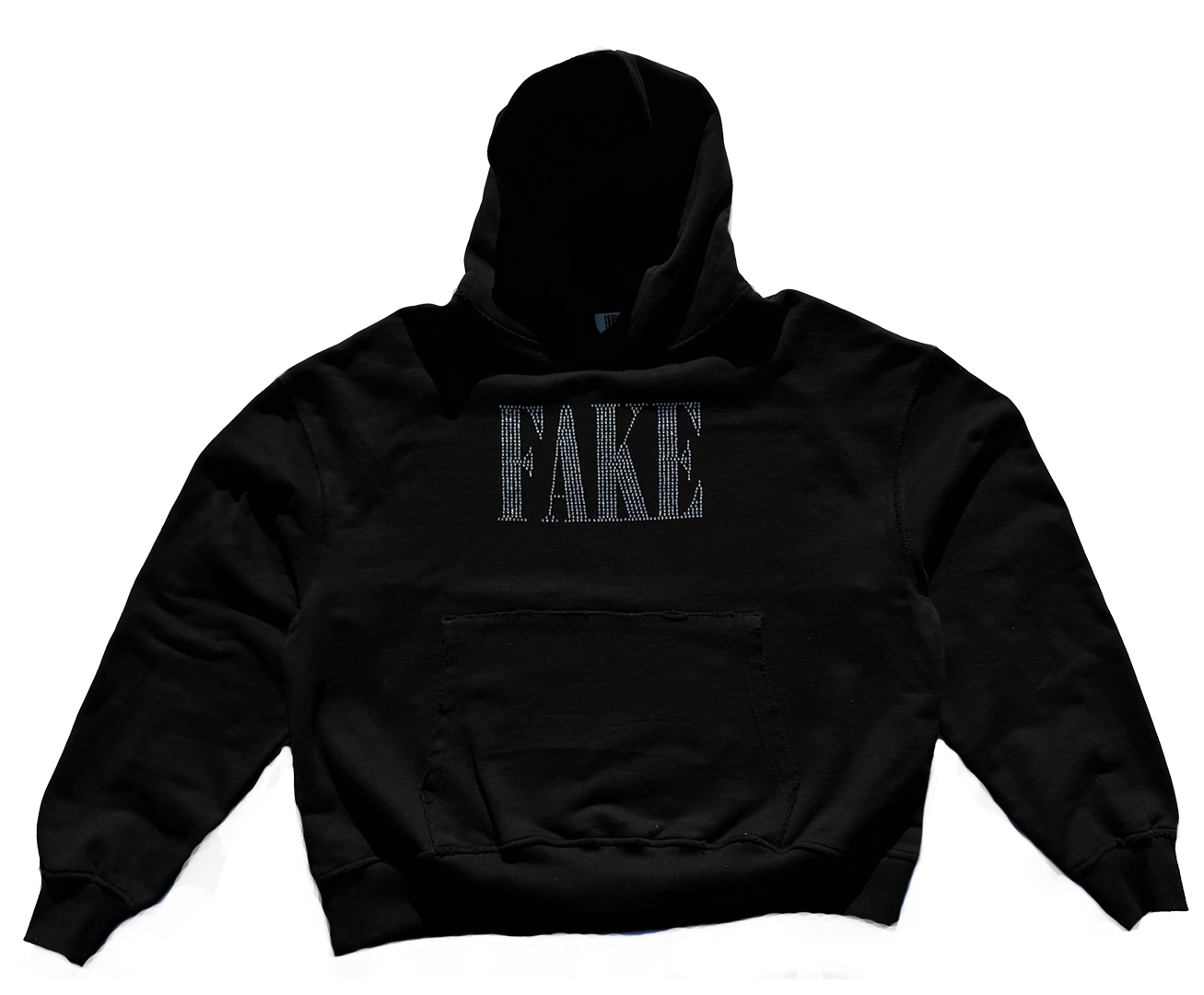 'FAKE' Hooded-Sweatshirt with Rhinestones