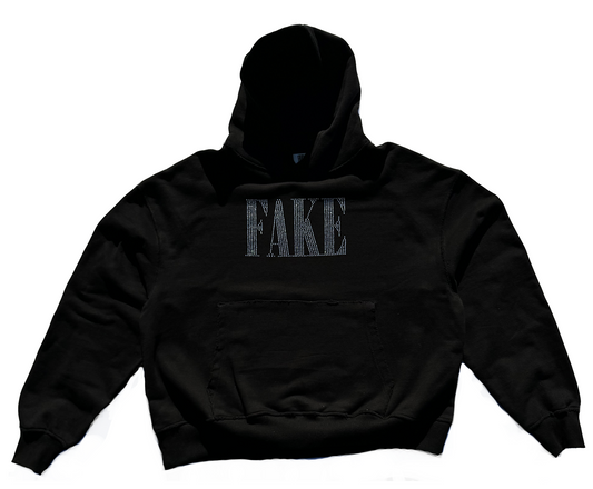 'FAKE' Hooded-Sweatshirt with Rhinestones