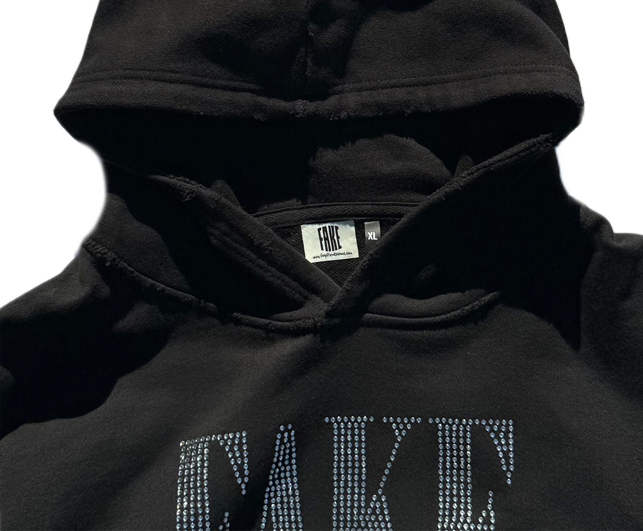 'FAKE' Hooded-Sweatshirt with Rhinestones